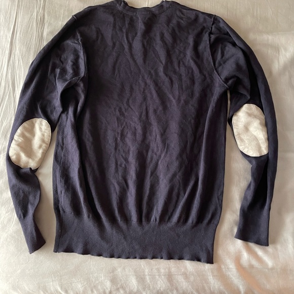 Mens Navy V Neck Sweatshirt/Pullover Sweater Patches On Elbows - Picture 2 of 5